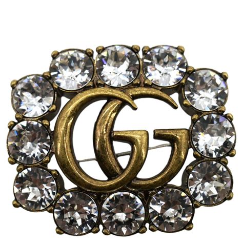 gucci metal double g brooch with crystals|Double G crystal.